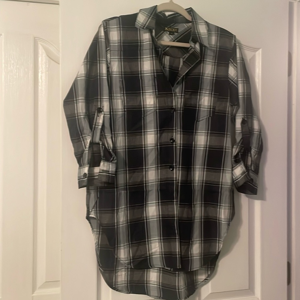 Plaid button down shirt QUEEN on back size medium